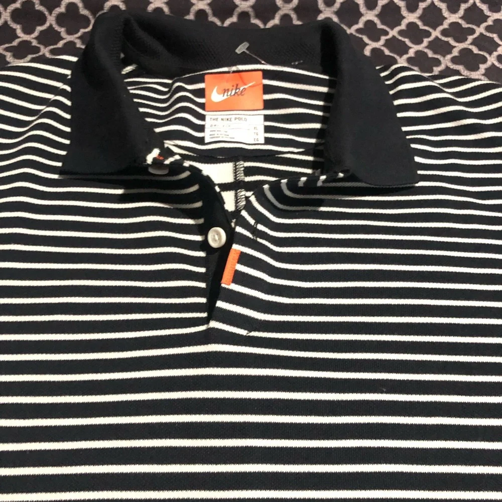 Nike The Nike Polo Golf Dri-Fit Men XL Black White Striped Shirt AV4165-010 DE3